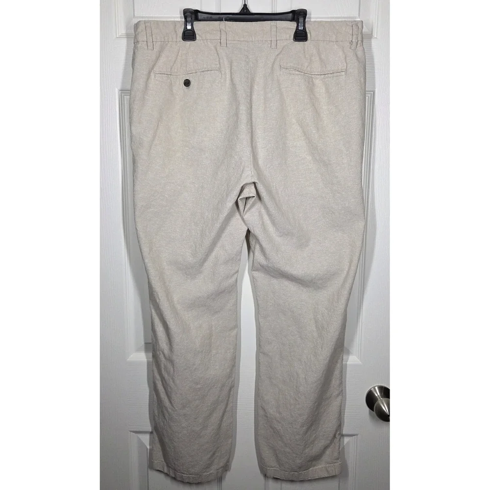Lot of 2 Old Navy 90s Straight Linen Blend Pants Mens 38x30 Beige Heritage Green